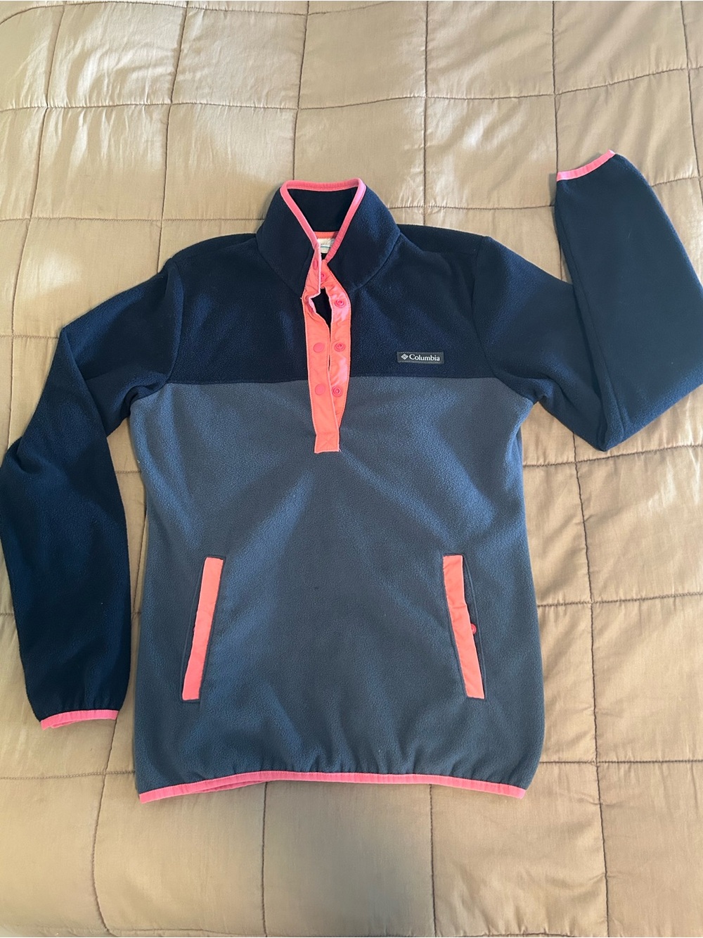 Columbia Navy and Gray Fleece Pullover with Pink Trim